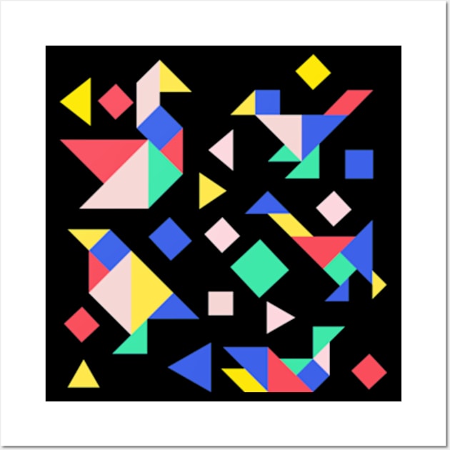 Geometric Birds Colorful Abstract Retro Design Wall Art by hippohost